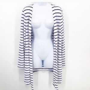 Chico's White and Navy Striped Cardigan
